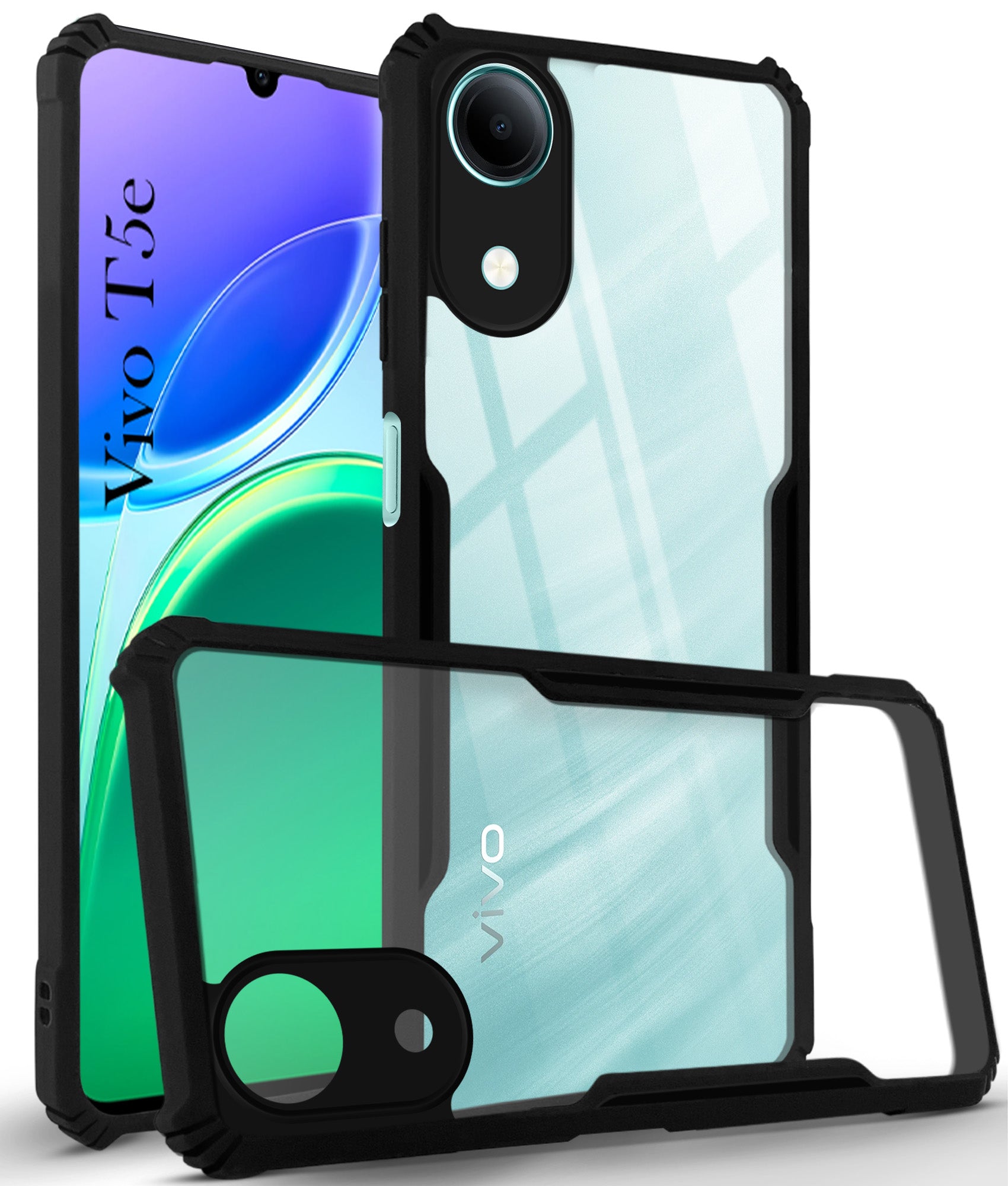 For Vivo T5e 5G Back Cover Case Hybrid (Shockproof with Polycarbonate Clear Panel | Professional Black)