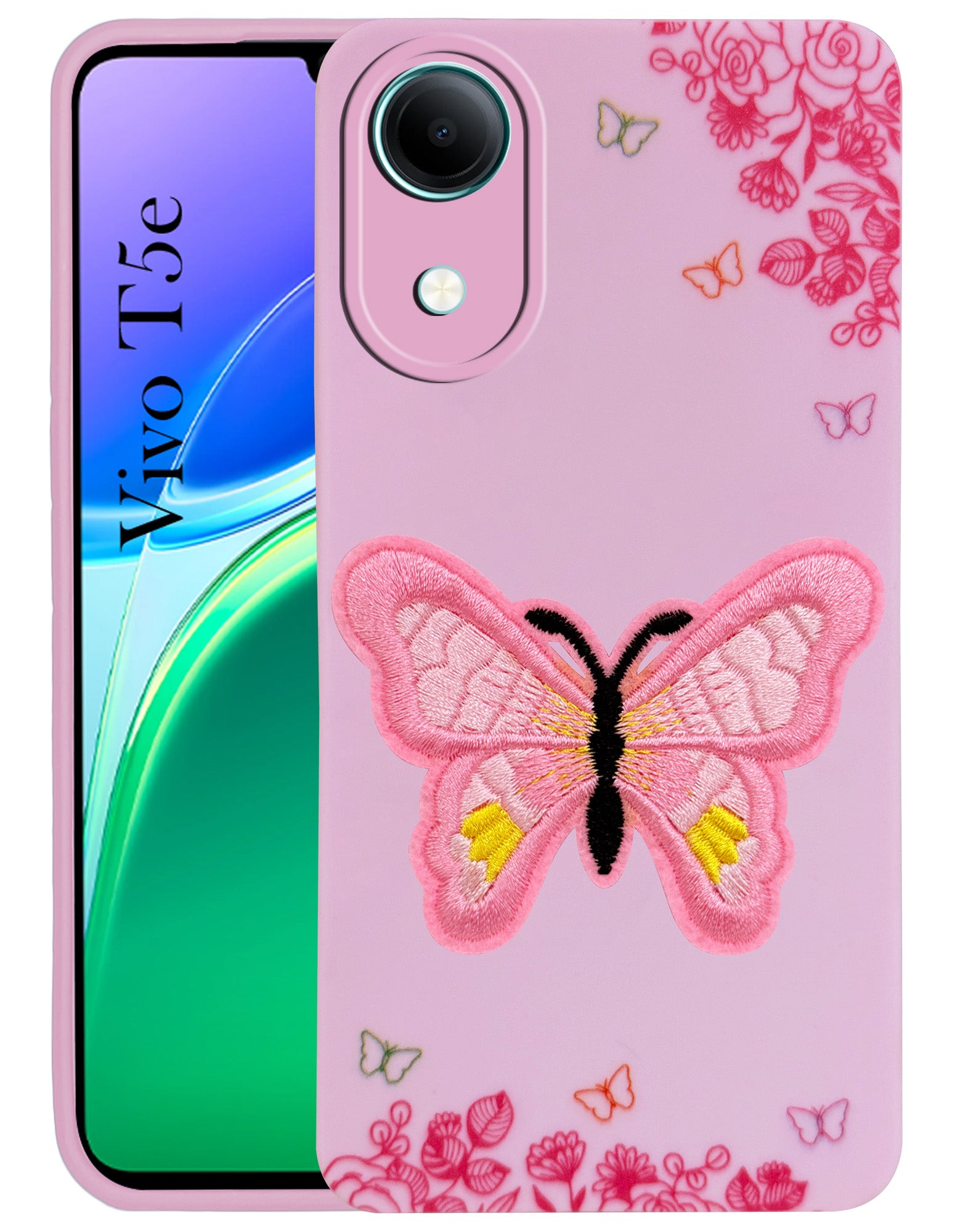 For Vivo T5e 5G Back Cover Case (Soft Butterfly Embroidery | Women Teen Girls | Camera Protection| Matte Silicone)