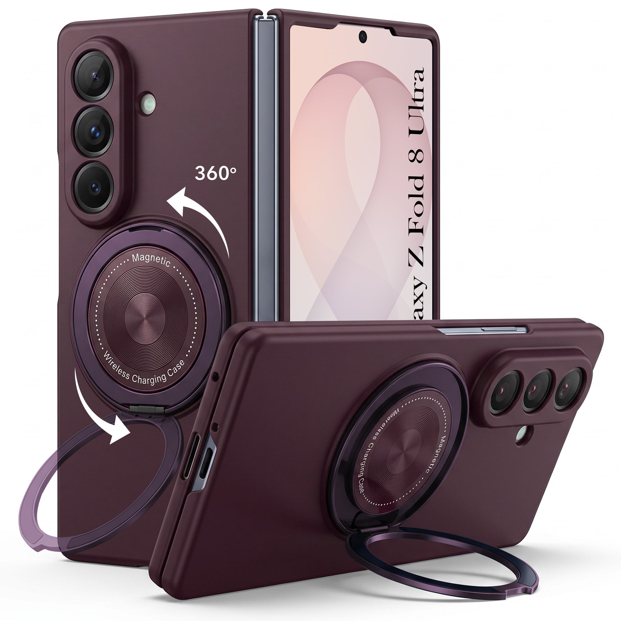 For Samsung Galaxy Z Fold 8 Ultra Back Cover Case (360° Rotating Kickstand Ring | Shockproof Camera Protection | Magnetic MagSafe Wireless Charging Support)