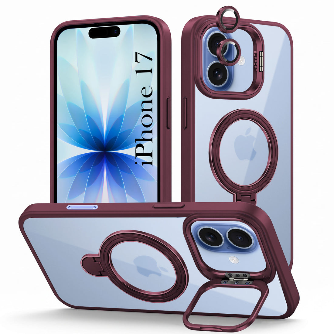 For Apple iPhone 17 Back Cover Case Crystal (Lifetime Anti Yellow | Magnetic Ring Stand | Camera Lens Protection | MagSafe Compatible)