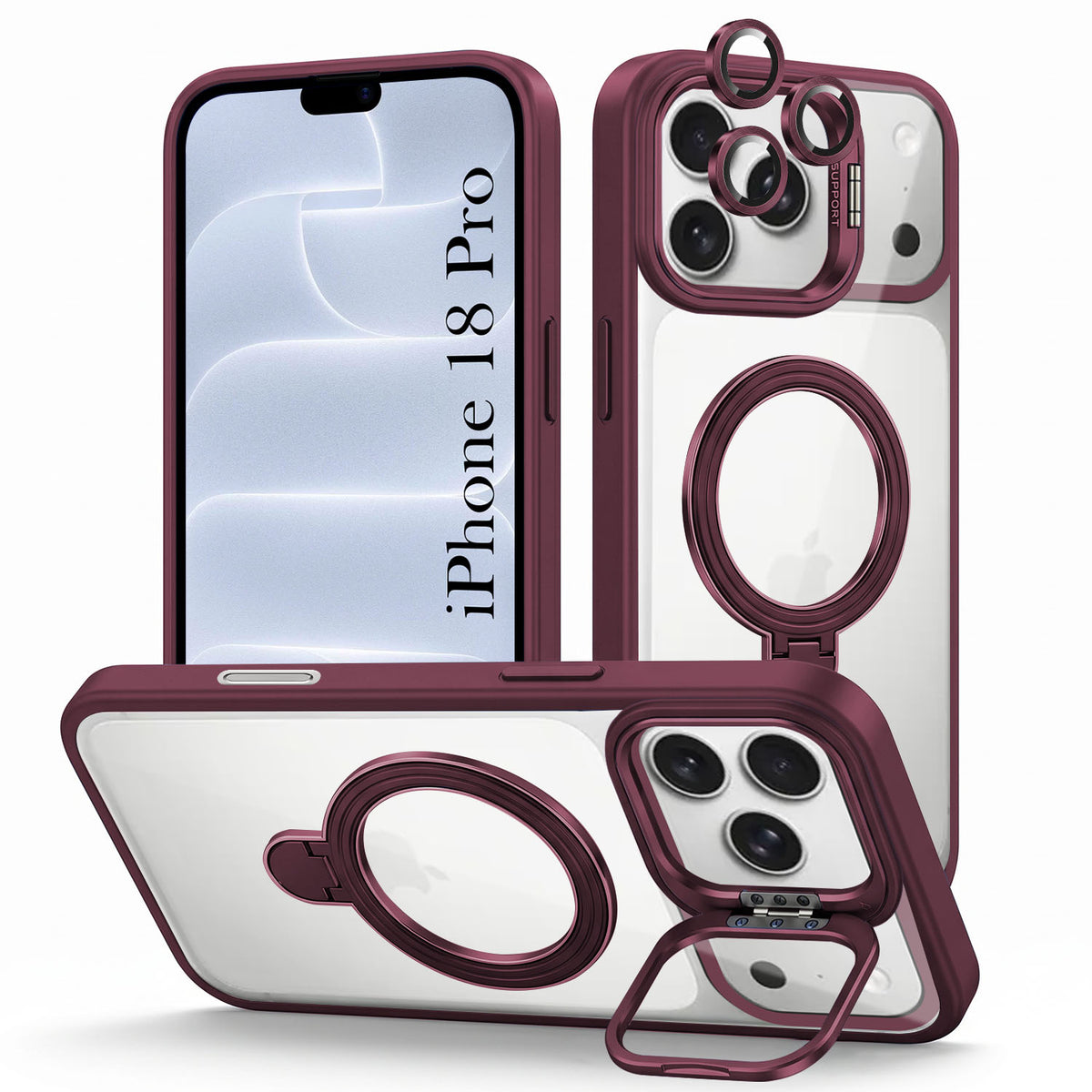 For Apple iPhone 18 Pro Back Cover Case Crystal (Lifetime Anti Yellow | Magnetic Ring Stand | Camera Lens Protection | MagSafe Compatible)