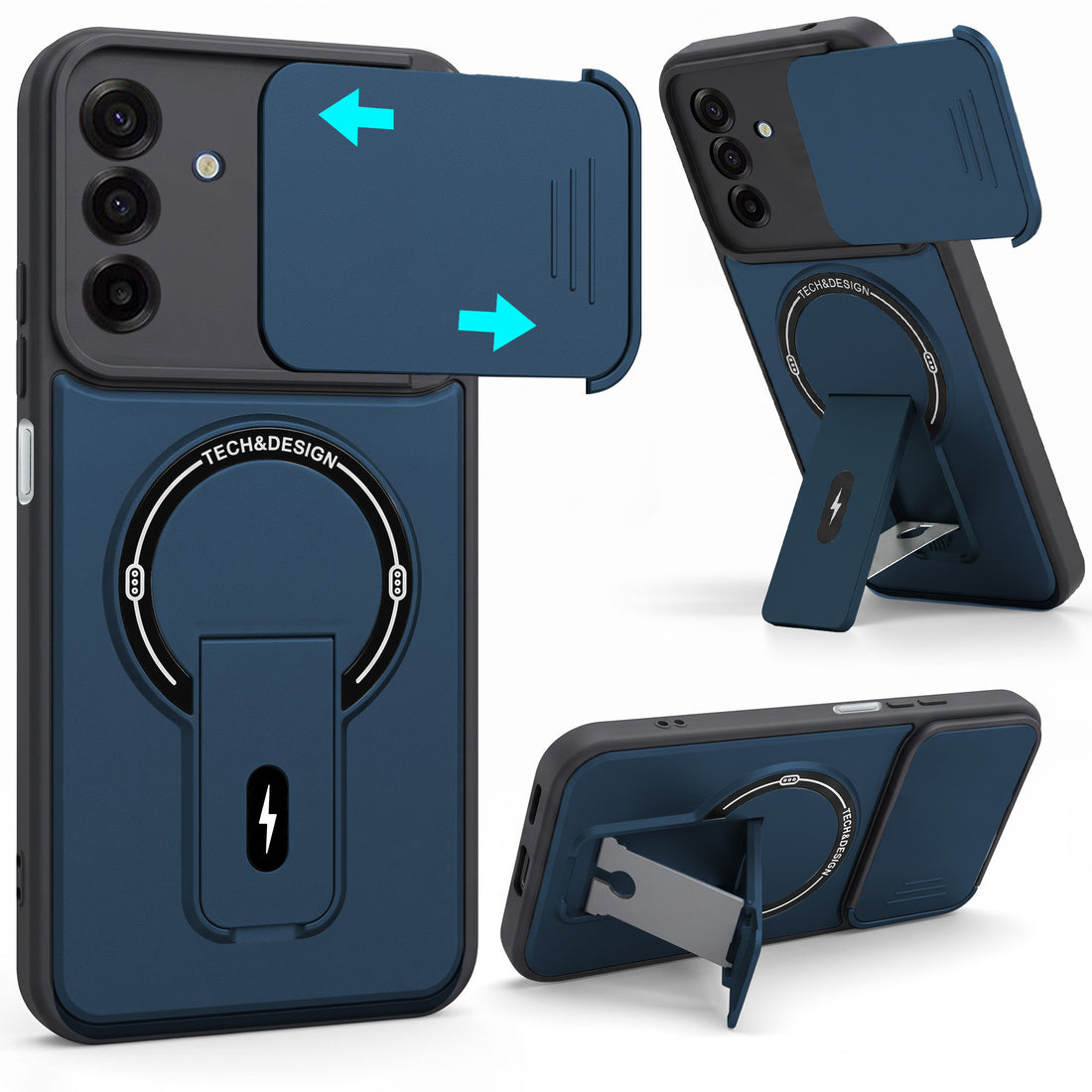 For Samsung Galaxy A17 | Samsung F17 | Samsung M17 5G Back Case Cover Metallic (Hybrid Armor Kickstand | Sliding Shutter Camera Protection | MagSafe Compatible)