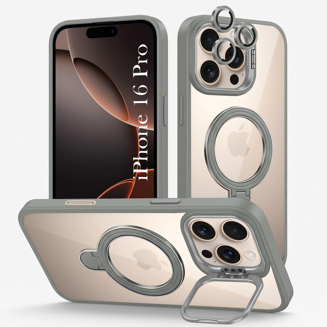 For Apple iPhone 16 Pro Back Cover Case Crystal (Lifetime Anti Yellow | Magnetic Ring Stand | Camera Lens Protection | MagSafe Compatible)