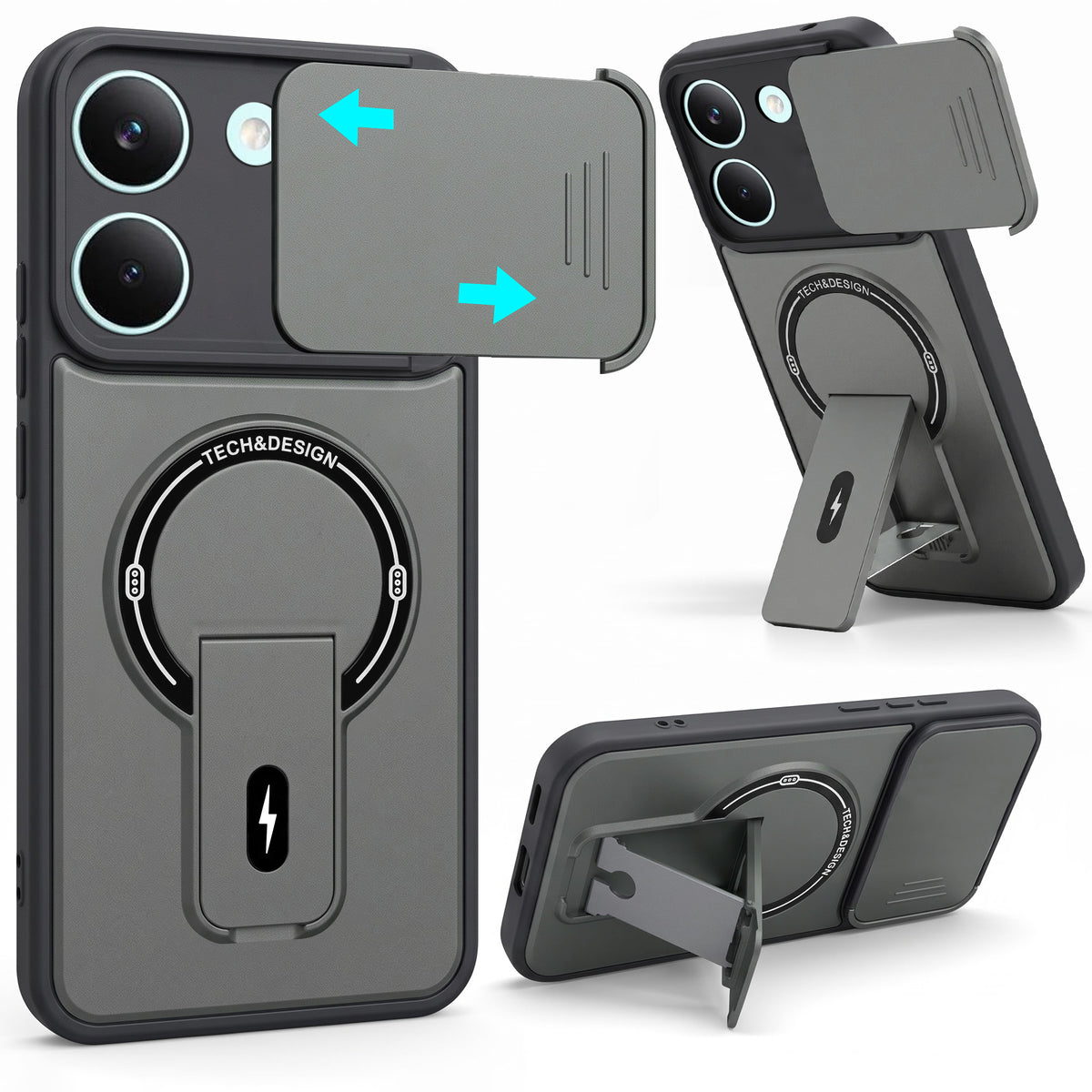 For Poco X8 Pro Back Case Cover Metallic (Hybrid Armor Kickstand | Sliding Shutter Camera Protection | MagSafe Compatible)