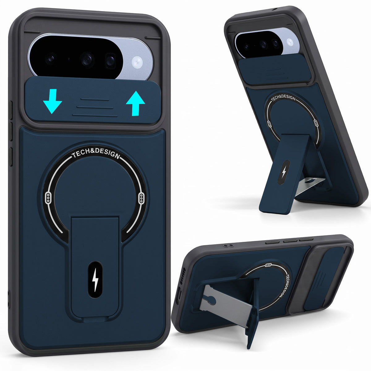For Google Pixel 10 Back Case Cover Metallic (Hybrid Armor Kickstand | Sliding Shutter Camera Protection | MagSafe Compatible)