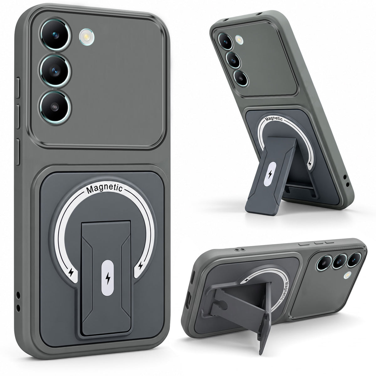 For Vivo T3 5G Back Case Cover Metallic (Hybrid Armor Kickstand | MagSafe Compatible | Camera Protection Shockproof)