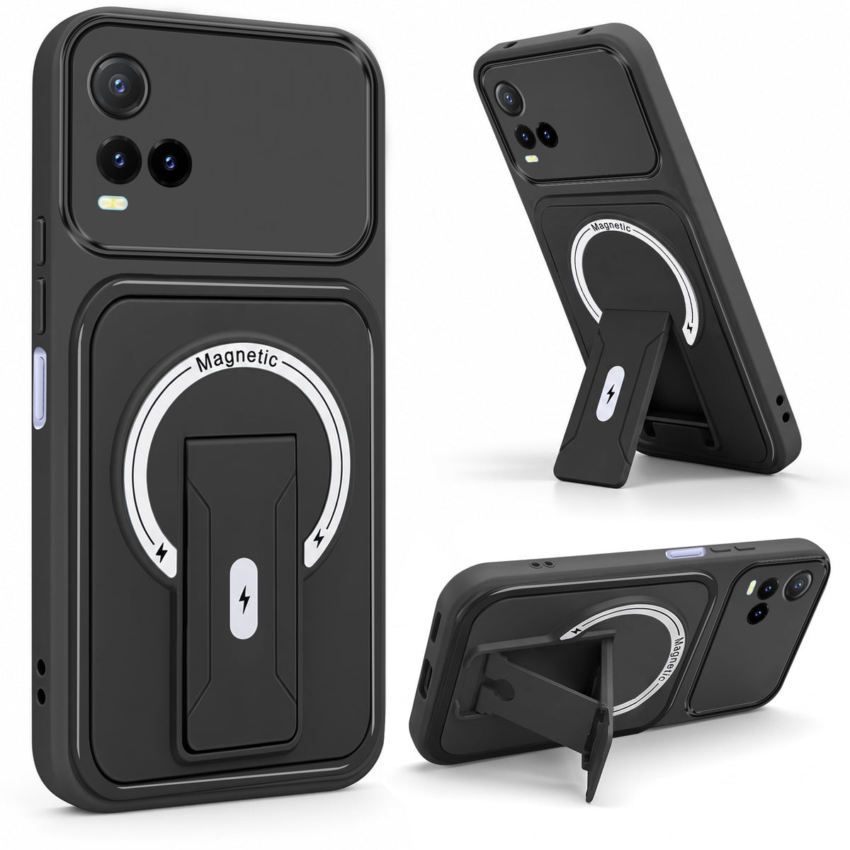 For Vivo Y33T | Vivo Y21T | Vivo Y21s Back Case Cover Metallic (Hybrid Armor Kickstand | MagSafe Compatible | Camera Protection Shockproof)