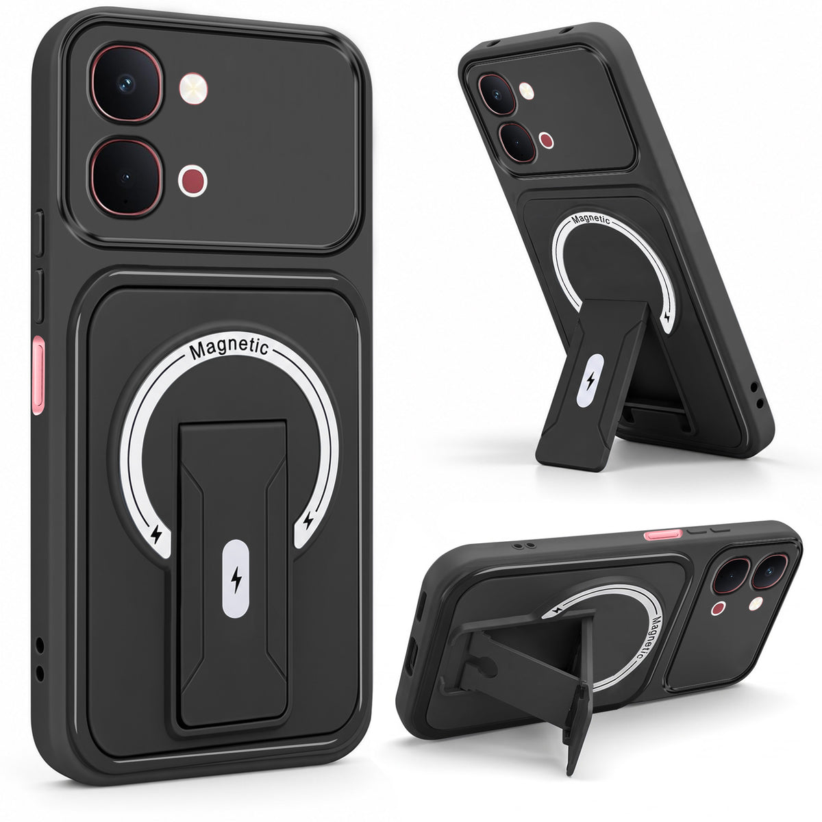 For Vivo Y51 Pro 5G | Vivo T5x Back Case Cover Metallic (Hybrid Armor Kickstand | MagSafe Compatible | Camera Protection Shockproof)