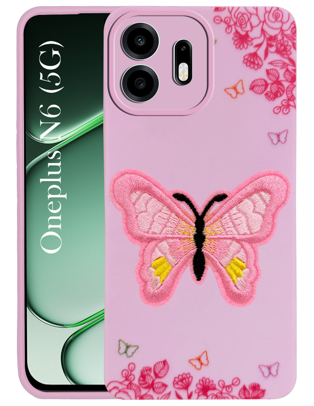 For OnePlus N6 Back Cover Case (Soft Butterfly Embroidery | Women Teen Girls | Camera Protection| Matte Silicone)