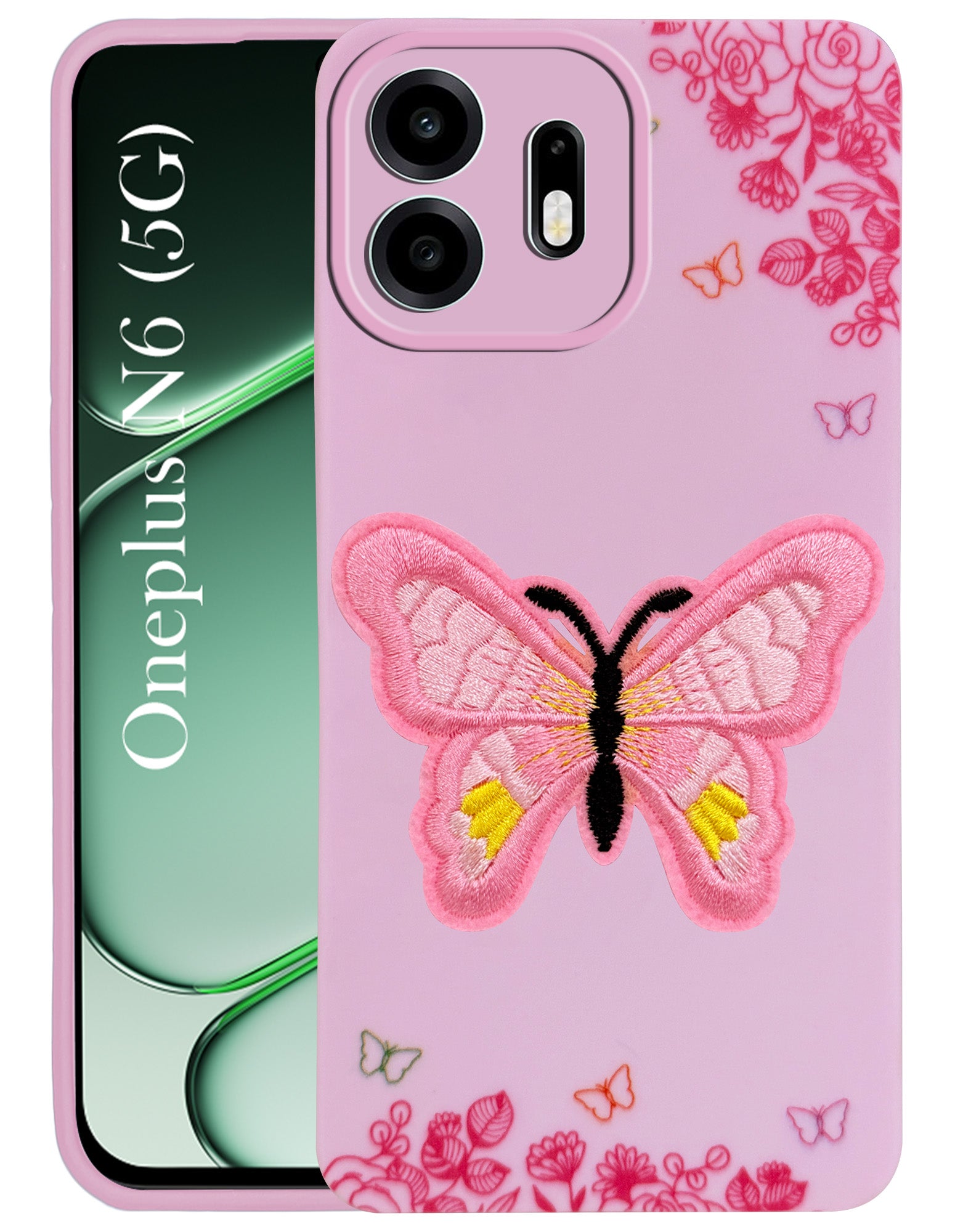 For OnePlus N6 Back Cover Case (Soft Butterfly Embroidery | Women Teen Girls | Camera Protection| Matte Silicone)
