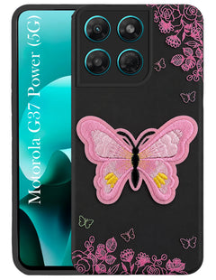 For Motorola Moto G37 Power Back Cover Case (Soft Butterfly Embroidery | Women Teen Girls | Camera Protection| Matte Silicone)