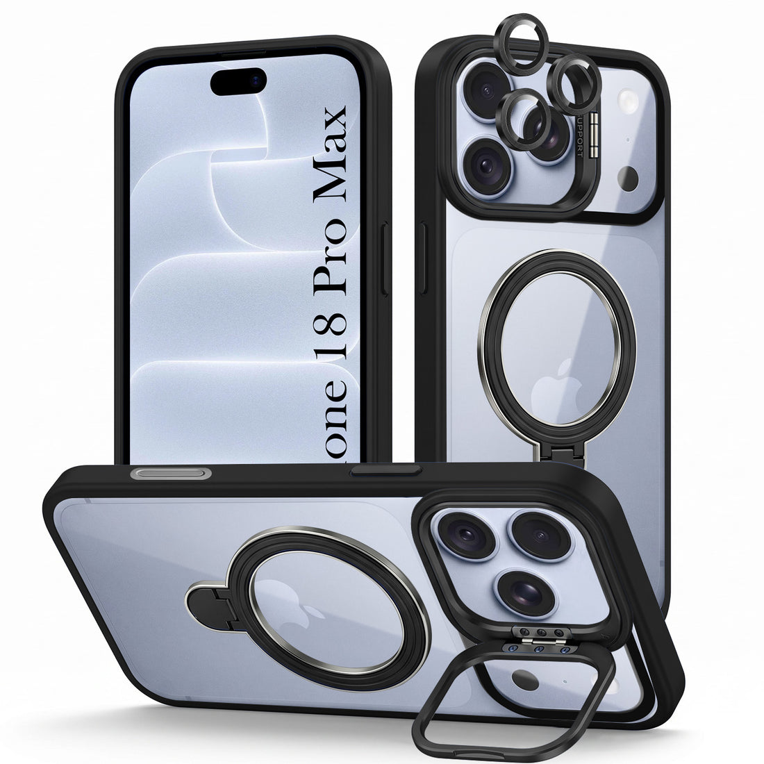 For Apple iPhone 18 Pro Max Back Cover Case Crystal (Lifetime Anti Yellow | Magnetic Ring Stand | Camera Lens Protection | MagSafe Compatible)
