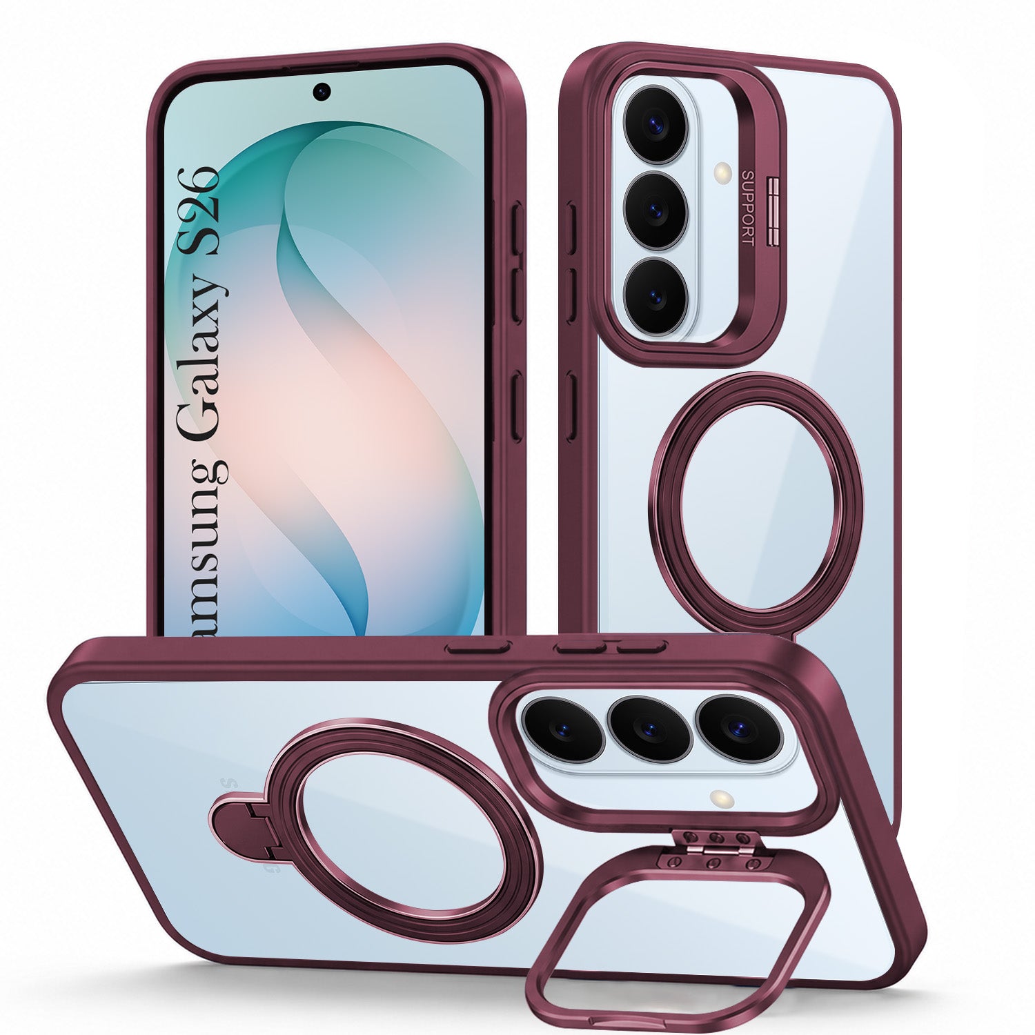 For Samsung Galaxy S26 5G Back Cover Case Crystal (Lifetime Anti Yellow | Magnetic Ring Stand | Camera Lens Protection | MagSafe Compatible)