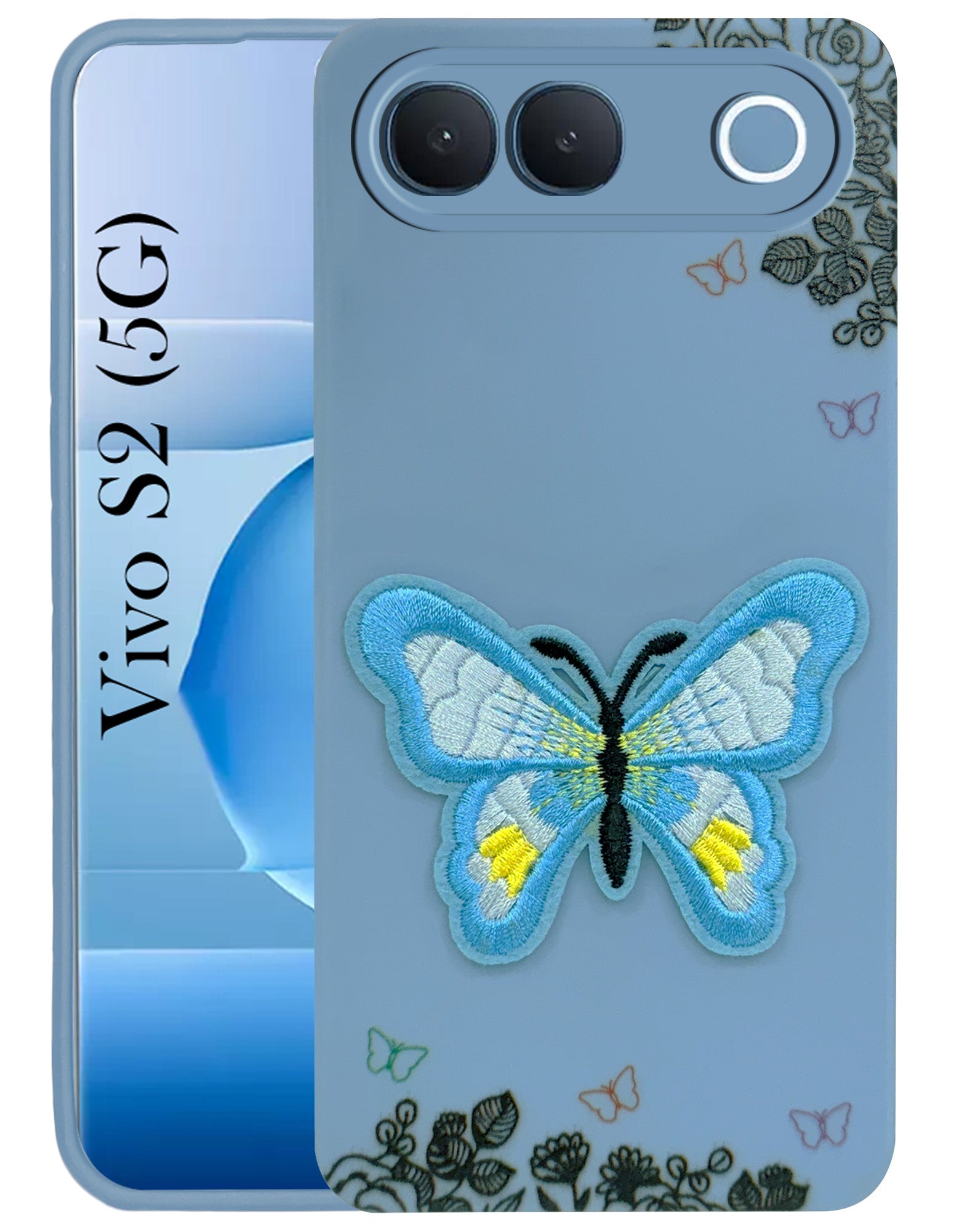 For Vivo S2 5G Back Cover Case (Soft Butterfly Embroidery | Women Teen Girls | Camera Protection| Matte Silicone)