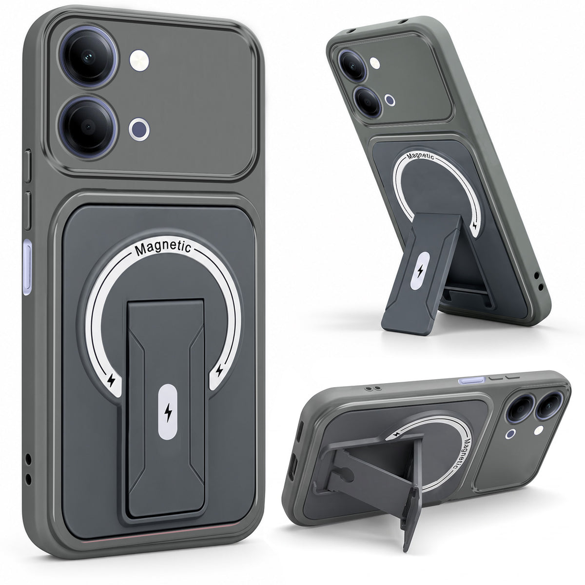 For Vivo Y11 | Vivo Y21 5G Back Case Cover Metallic (Hybrid Armor Kickstand | MagSafe Compatible | Camera Protection Shockproof)