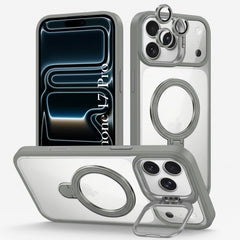 For iPhone 17 Pro Back Cover Case Crystal (Lifetime Anti Yellow | Magnetic Ring Stand | Camera Lens Protection | MagSafe Compatible)