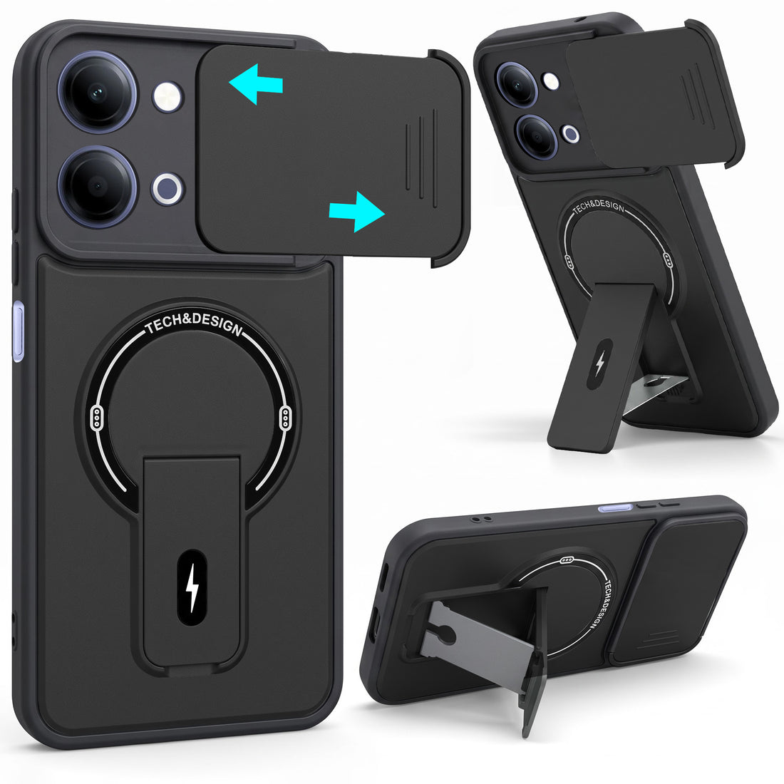 For Vivo iQOO Z11 Lite Back Case Cover Metallic (Hybrid Armor Kickstand | Sliding Shutter Camera Protection | MagSafe Compatible)