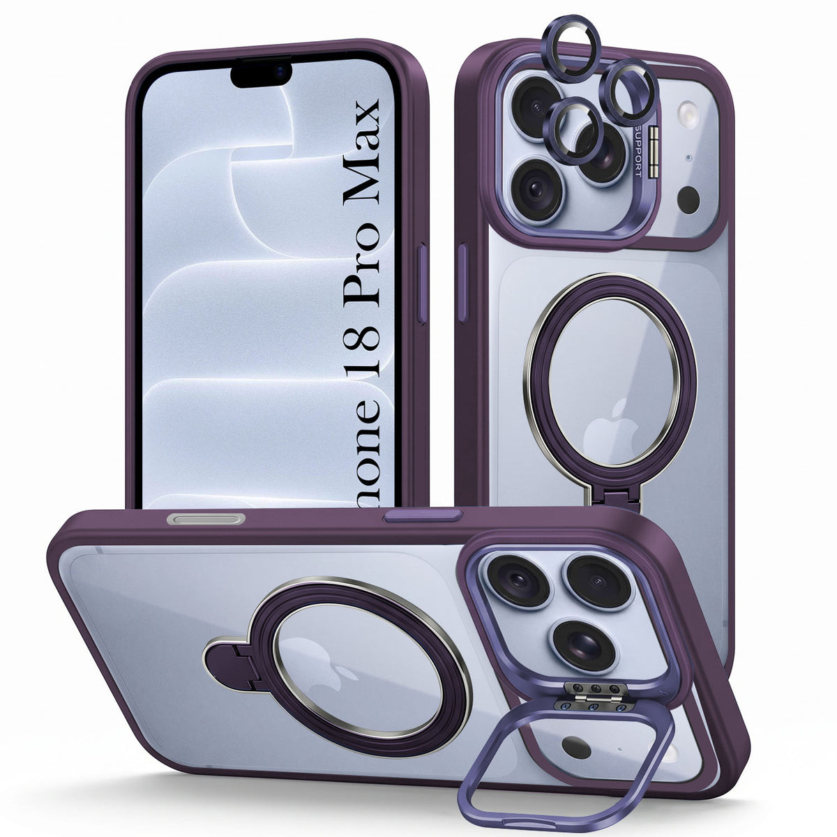 For Apple iPhone 18 Pro Max Back Cover Case Crystal (Lifetime Anti Yellow | Magnetic Ring Stand | Camera Lens Protection | MagSafe Compatible)