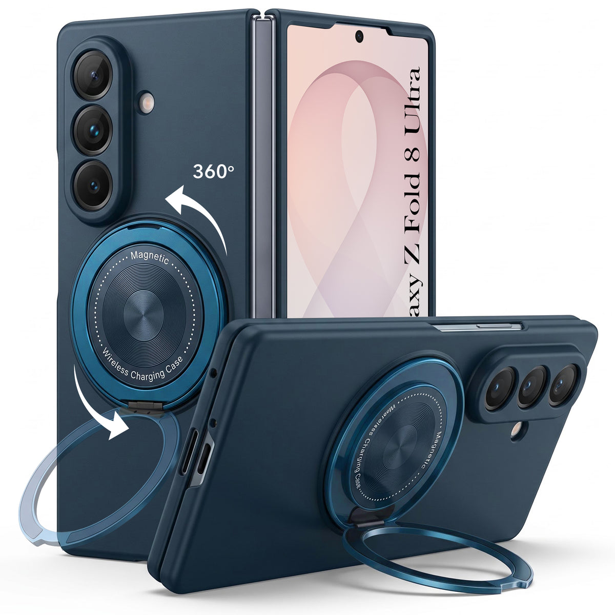 For Samsung Galaxy Z Fold 8 Ultra Back Cover Case (360° Rotating Kickstand Ring | Shockproof Camera Protection | Magnetic MagSafe Wireless Charging Support)