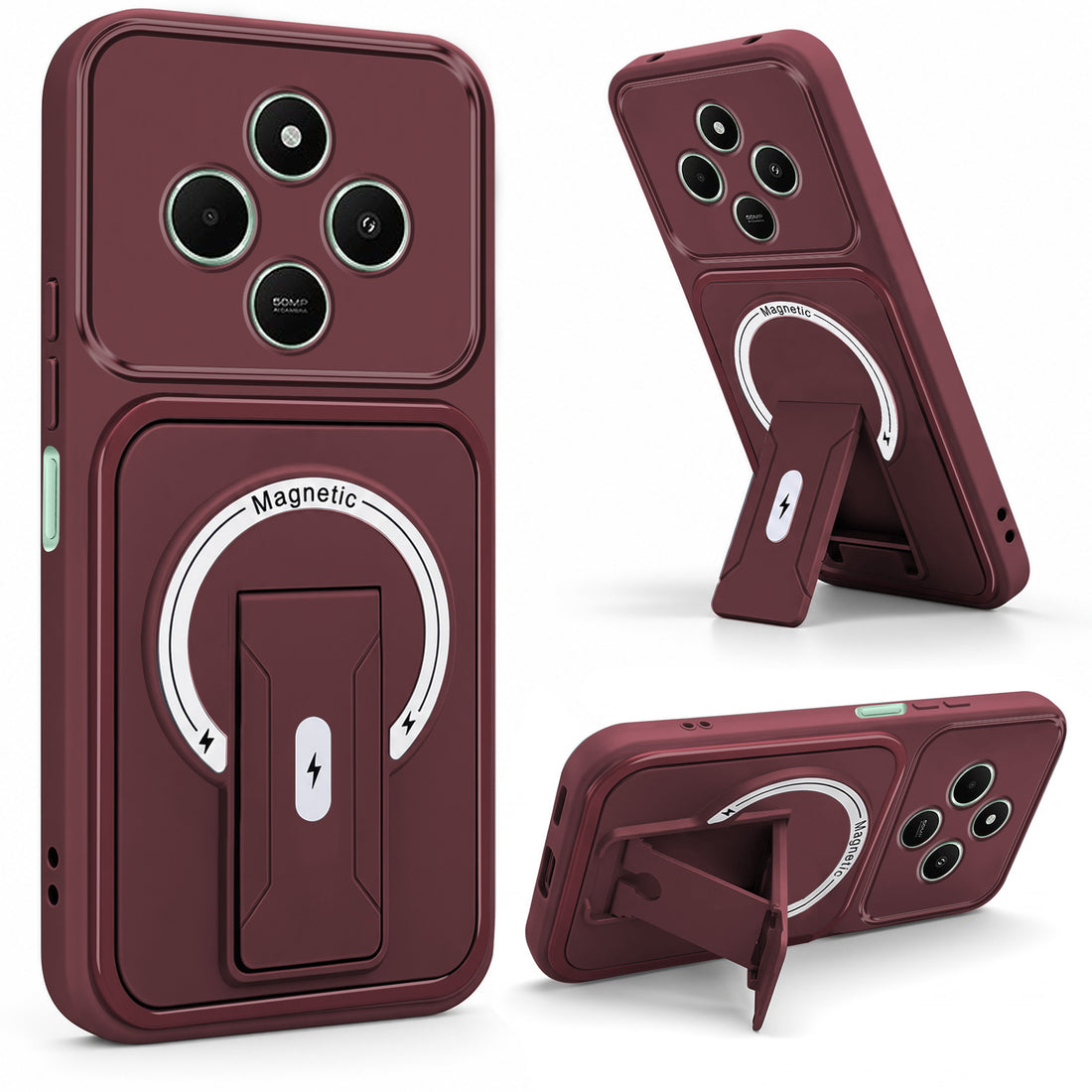 For Poco C75 | Poco M7 Back Case Cover Metallic (Hybrid Armor Kickstand | MagSafe Compatible | Camera Protection Shockproof)