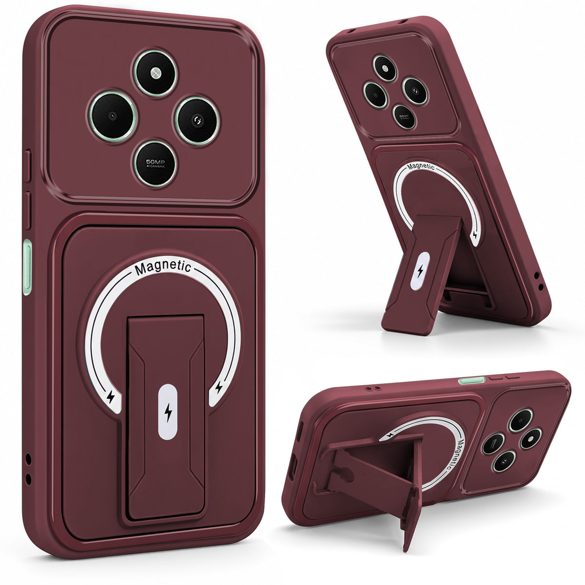 For Poco C75 | Poco M7 Back Case Cover Metallic (Hybrid Armor Kickstand | MagSafe Compatible | Camera Protection Shockproof)