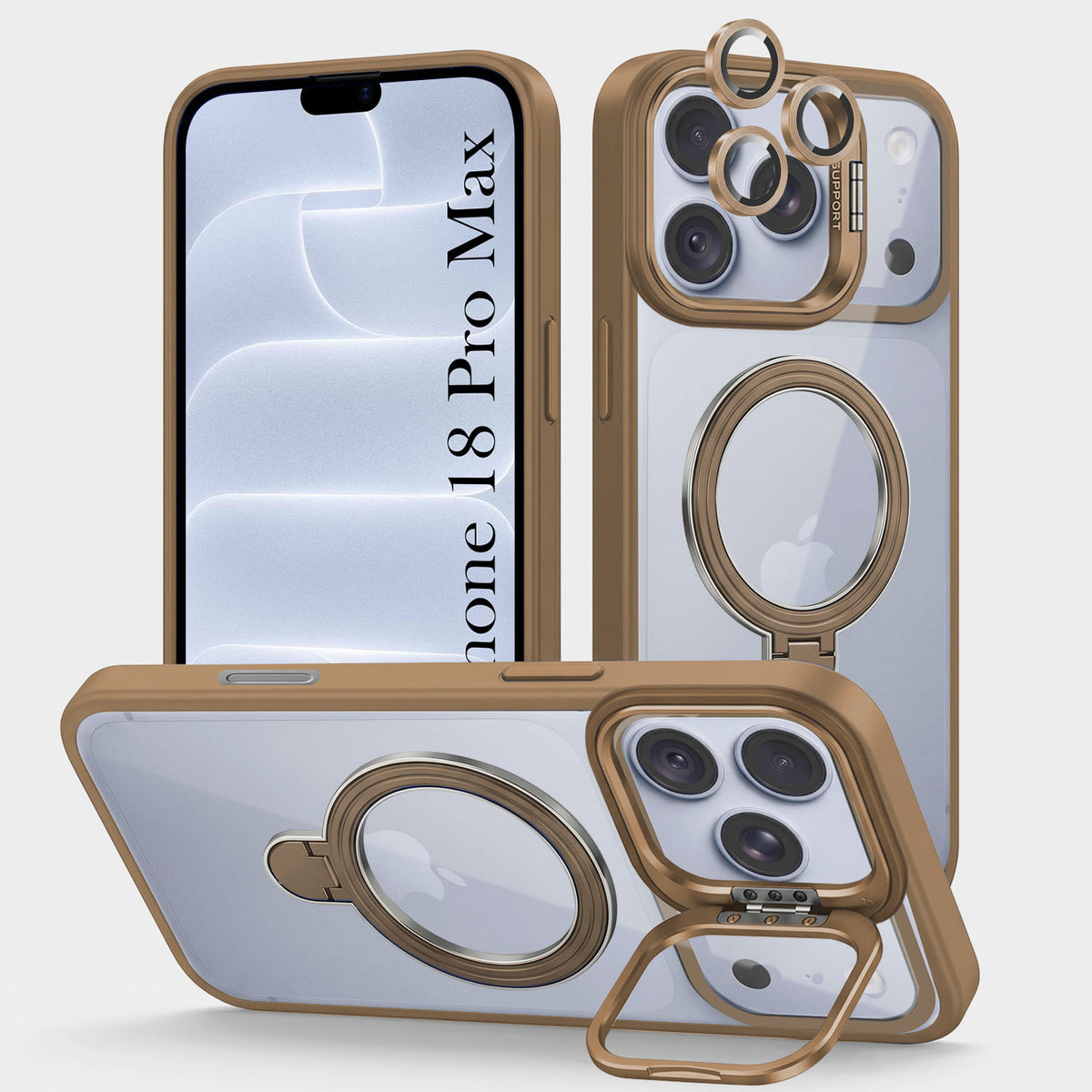 For Apple iPhone 18 Pro Max Back Cover Case Crystal (Lifetime Anti Yellow | Magnetic Ring Stand | Camera Lens Protection | MagSafe Compatible)