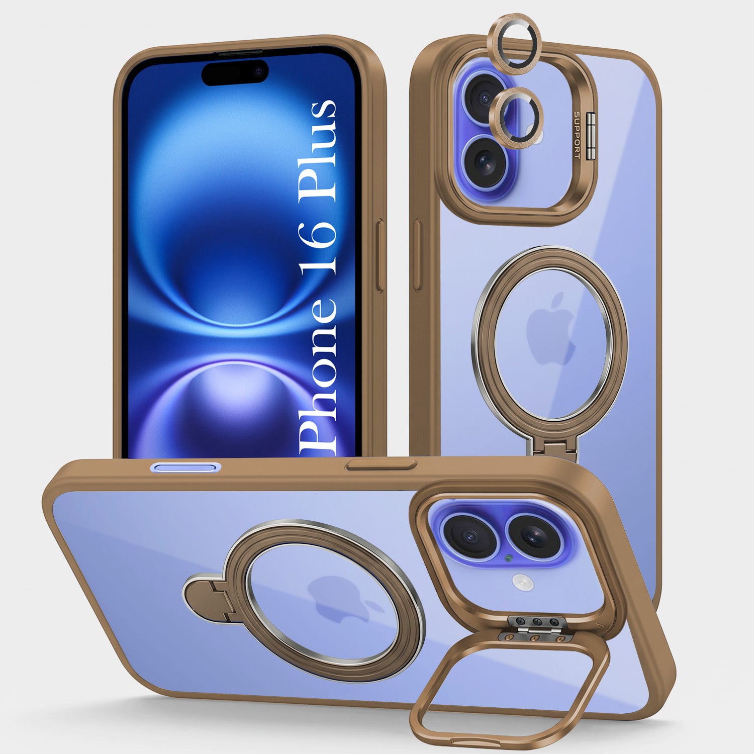 For Apple iPhone 16 Plus Back Cover Case Crystal (Lifetime Anti Yellow | Magnetic Ring Stand | Camera Lens Protection | MagSafe Compatible)