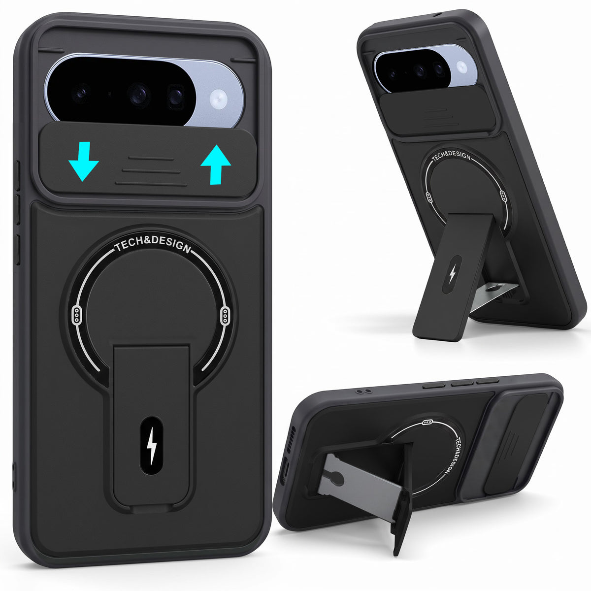 For Google Pixel 10 Back Case Cover Metallic (Hybrid Armor Kickstand | Sliding Shutter Camera Protection | MagSafe Compatible)
