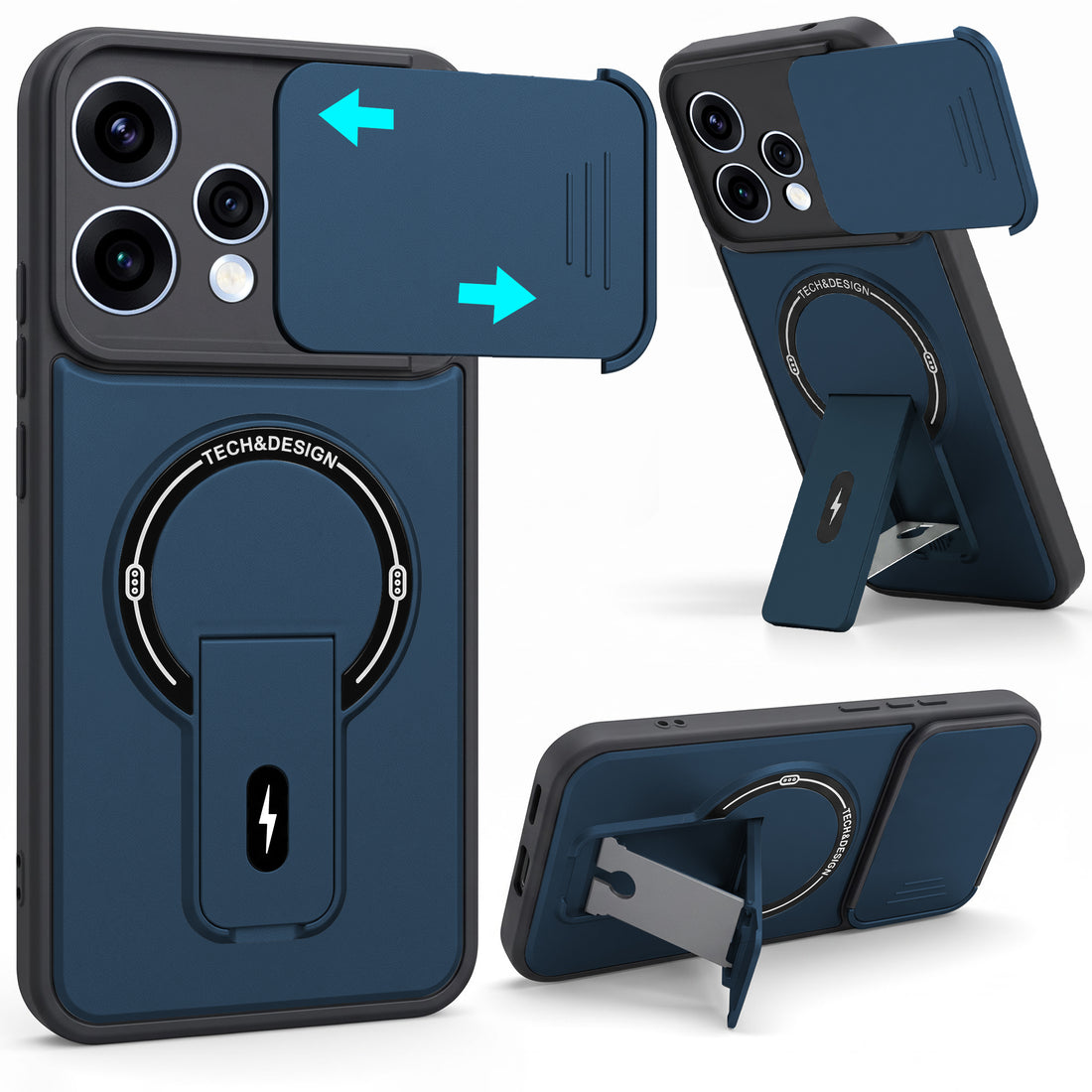 For Oppo Reno15 5G | Oppo Reno 15 5G Back Case Cover Metallic (Hybrid Armor Kickstand | Sliding Shutter Camera Protection | MagSafe Compatible)