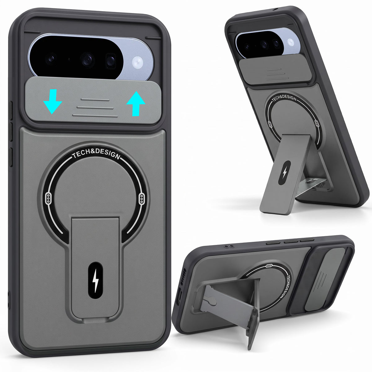 For Google Pixel 10 Back Case Cover Metallic (Hybrid Armor Kickstand | Sliding Shutter Camera Protection | MagSafe Compatible)
