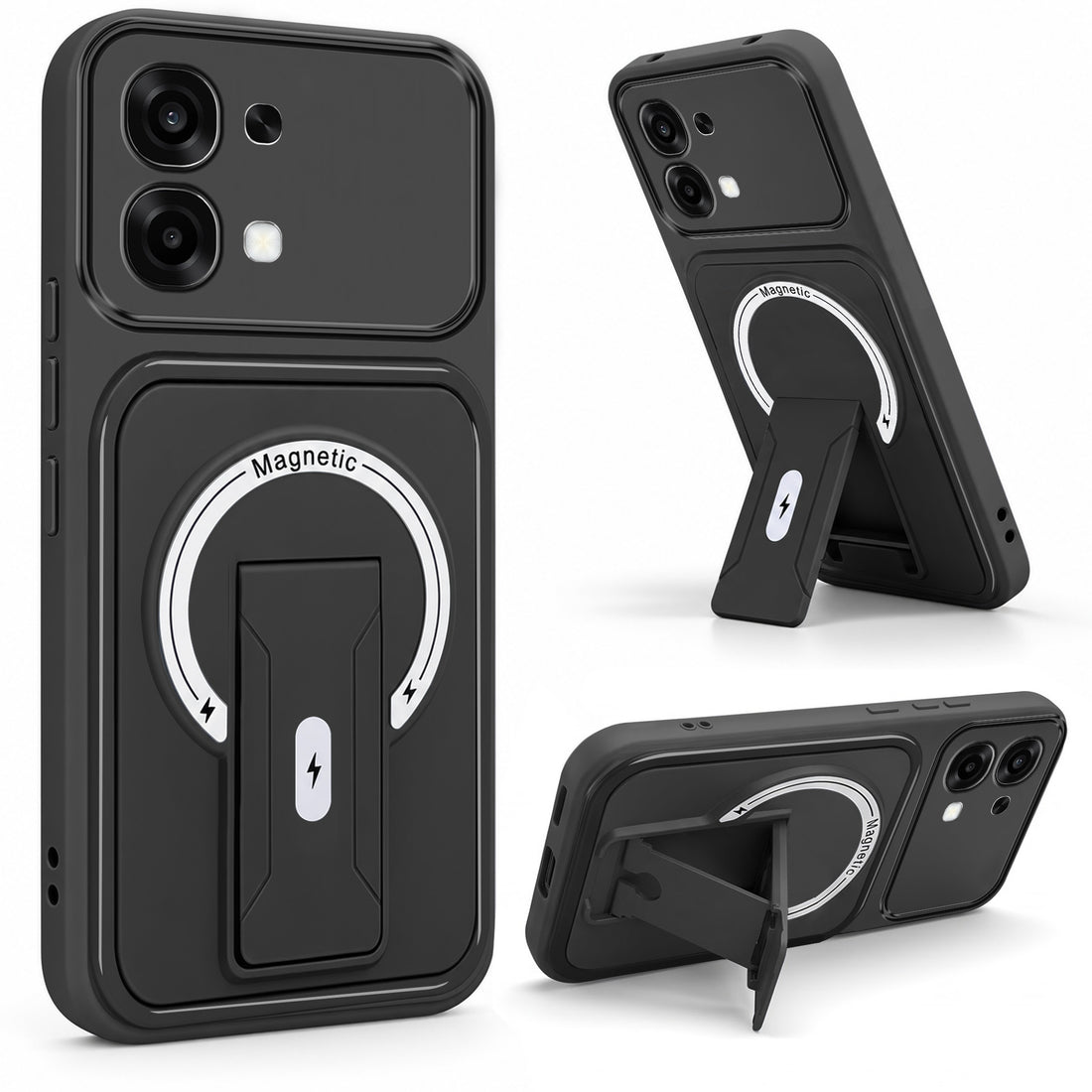 For Oppo F31 5G | Oppo F33 5G Back Case Cover Metallic (Hybrid Armor Kickstand | MagSafe Compatible | Camera Protection Shockproof)