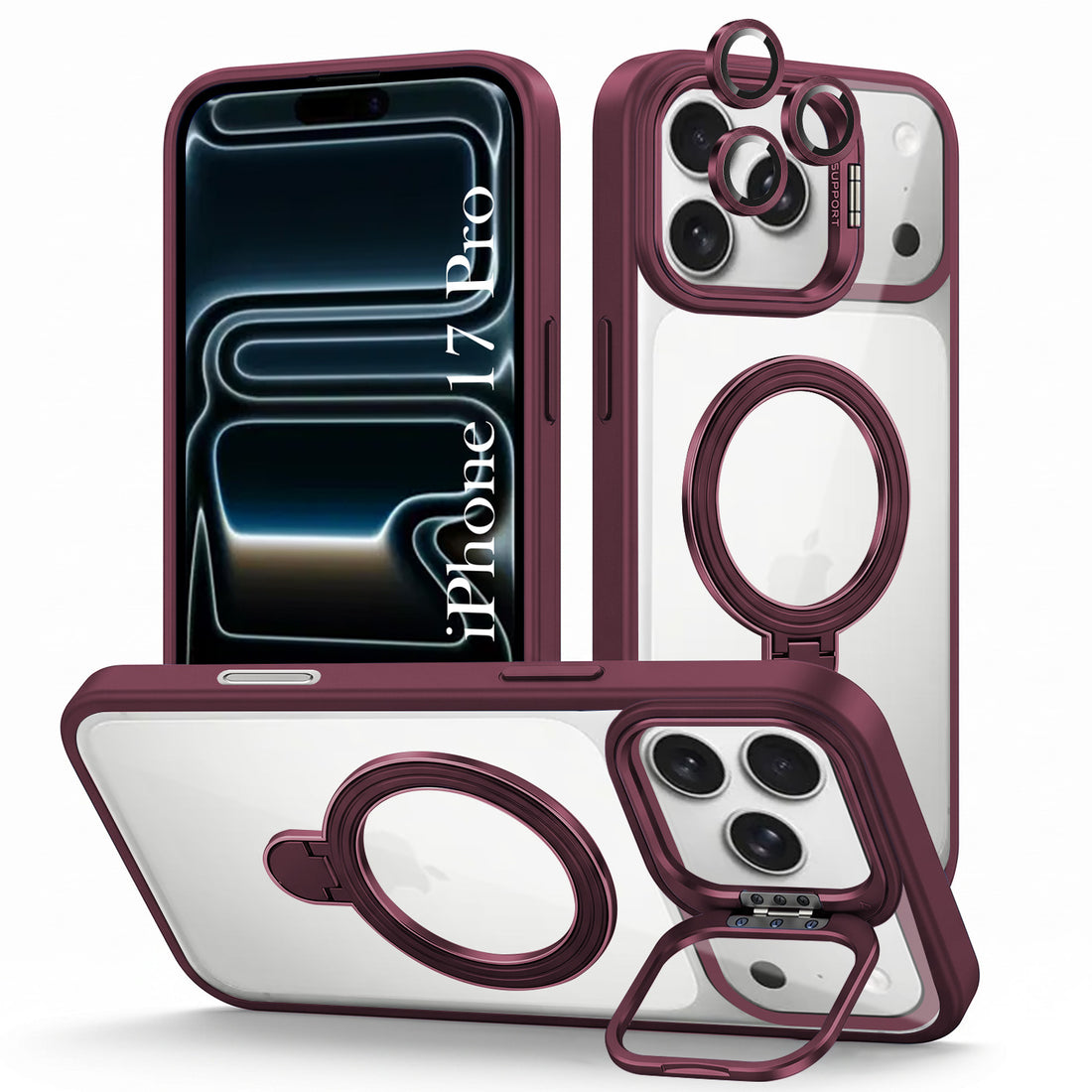 For iPhone 17 Pro Back Cover Case Crystal (Lifetime Anti Yellow | Magnetic Ring Stand | Camera Lens Protection | MagSafe Compatible)