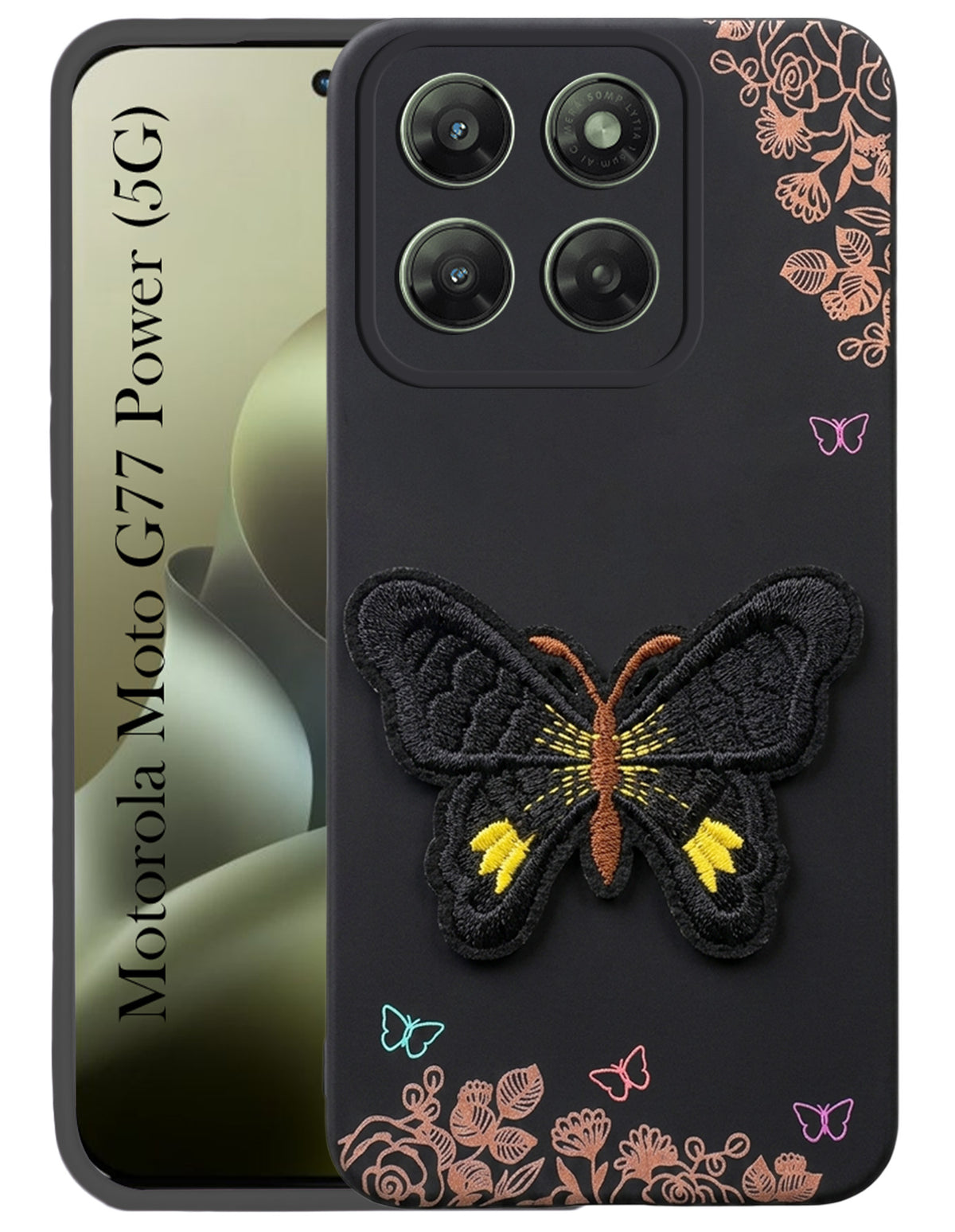For Motorola Moto G77 Power Back Cover Case (Soft Butterfly Embroidery | Women Teen Girls | Camera Protection| Matte Silicone)