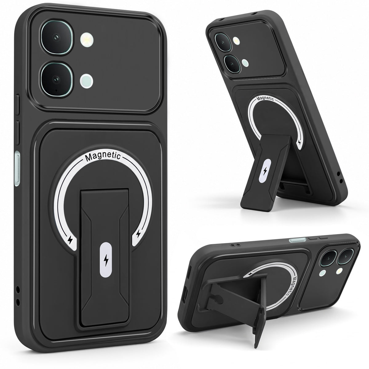 For Vivo iQOO Z11x 5G | Vivo iQOO Z11xa Back Case Cover Metallic (Hybrid Armor Kickstand | MagSafe Compatible | Camera Protection Shockproof)