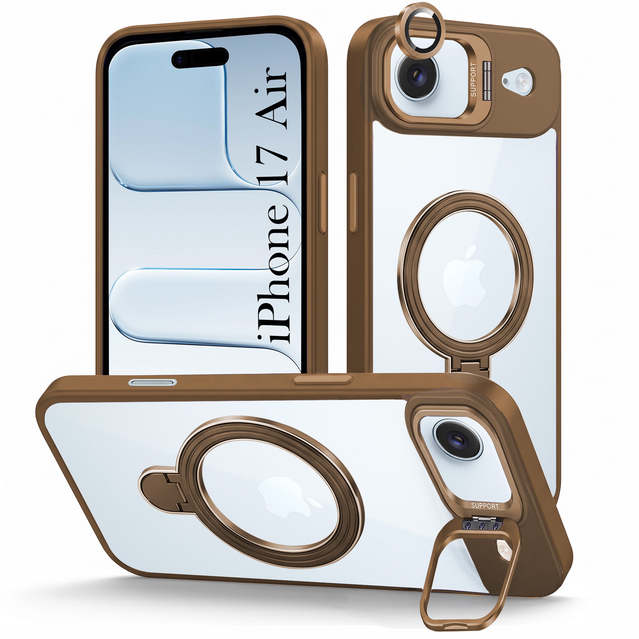 For Apple iPhone 17 Air Back Cover Case Crystal (Lifetime Anti Yellow | Magnetic Ring Stand | Camera Lens Protection | MagSafe Compatible)