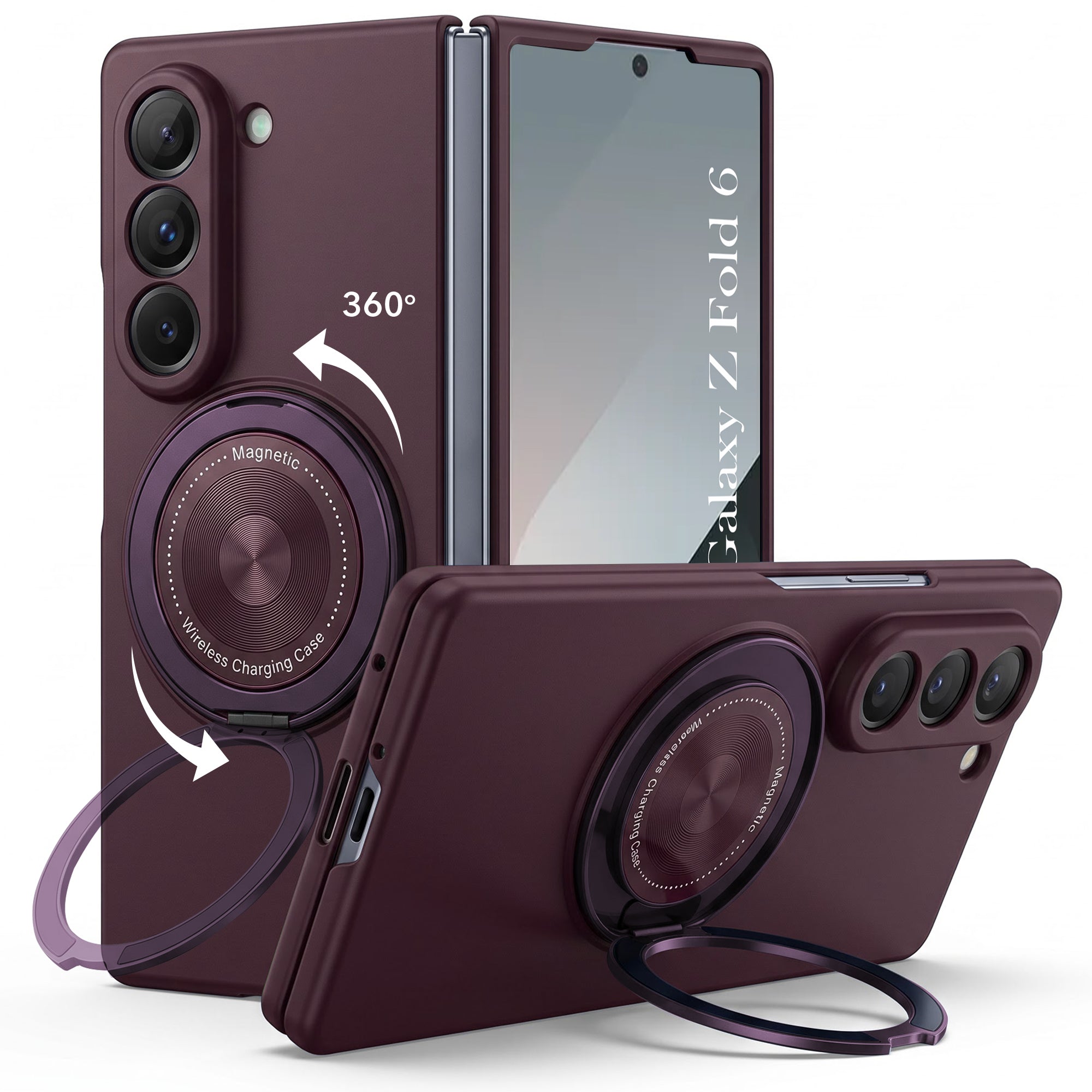 For Samsung Galaxy Z Fold 6 5G Back Cover Case (360° Rotating Kickstand Ring | Shockproof Camera Protection | Magnetic MagSafe Wireless Charging Support)