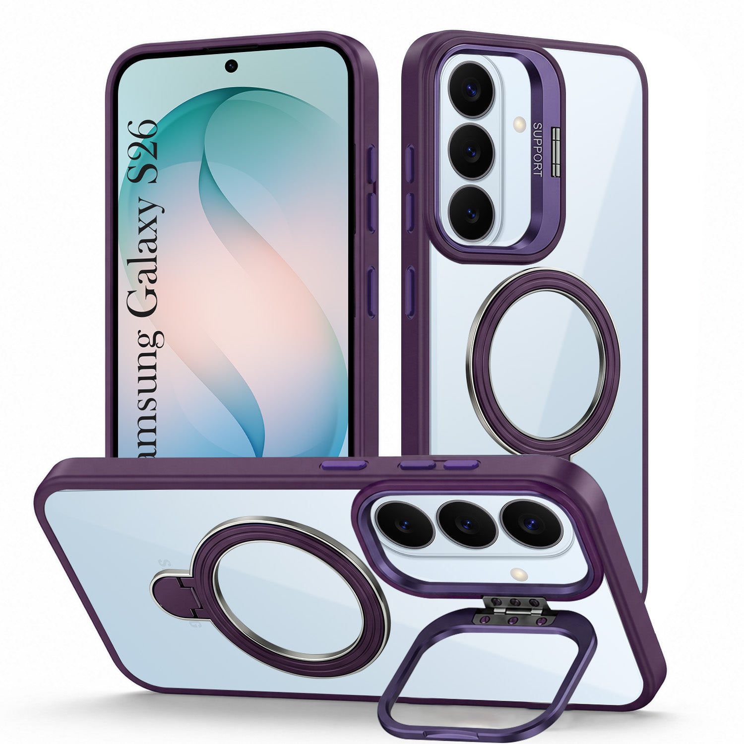 For Samsung Galaxy S26 5G Back Cover Case Crystal (Lifetime Anti Yellow | Magnetic Ring Stand | Camera Lens Protection | MagSafe Compatible)