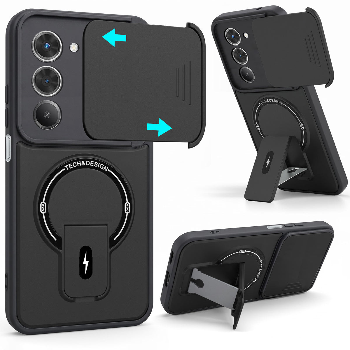 For Redmi 15 Back Case Cover Metallic (Hybrid Armor Kickstand | Sliding Shutter Camera Protection | MagSafe Compatible)
