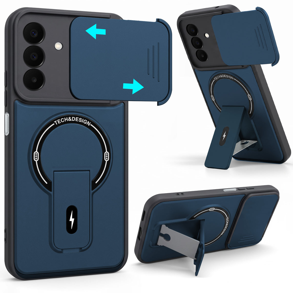 For Samsung Galaxy F70 Pro 5G Back Case Cover Metallic (Hybrid Armor Kickstand | Sliding Shutter Camera Protection | MagSafe Compatible)