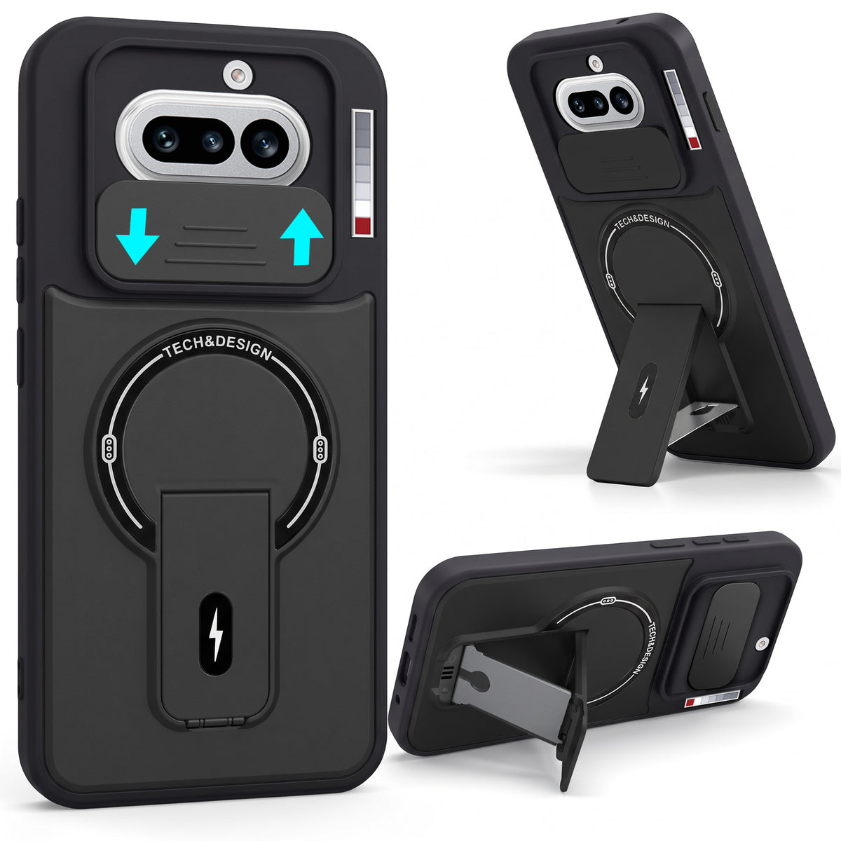 For Nothing Phone 4A 5G Back Case Cover Metallic (Hybrid Armor Kickstand | Sliding Shutter Camera Protection | MagSafe Compatible)