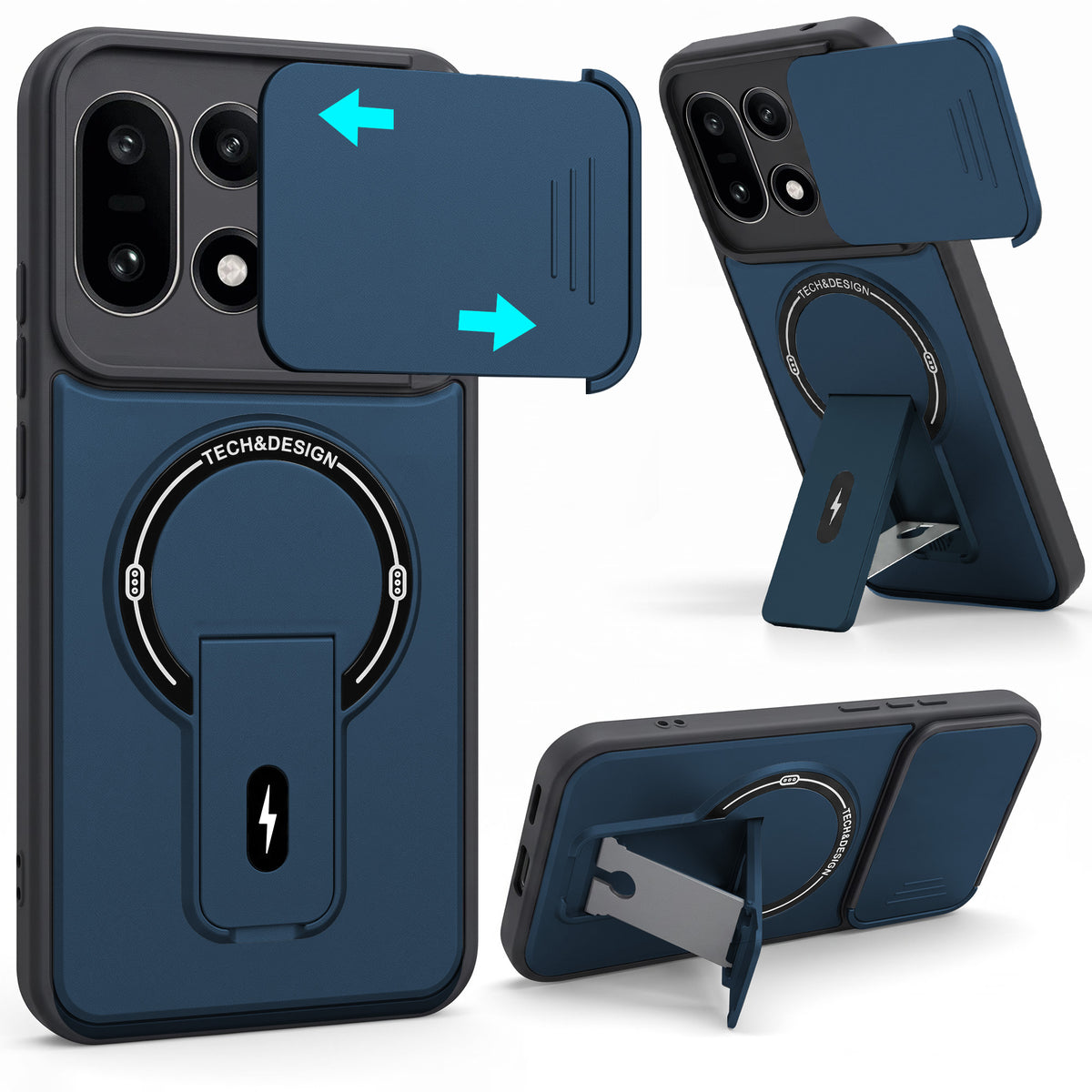 For OnePlus 15 5G Back Case Cover Metallic (Hybrid Armor Kickstand | Sliding Shutter Camera Protection | MagSafe Compatible)