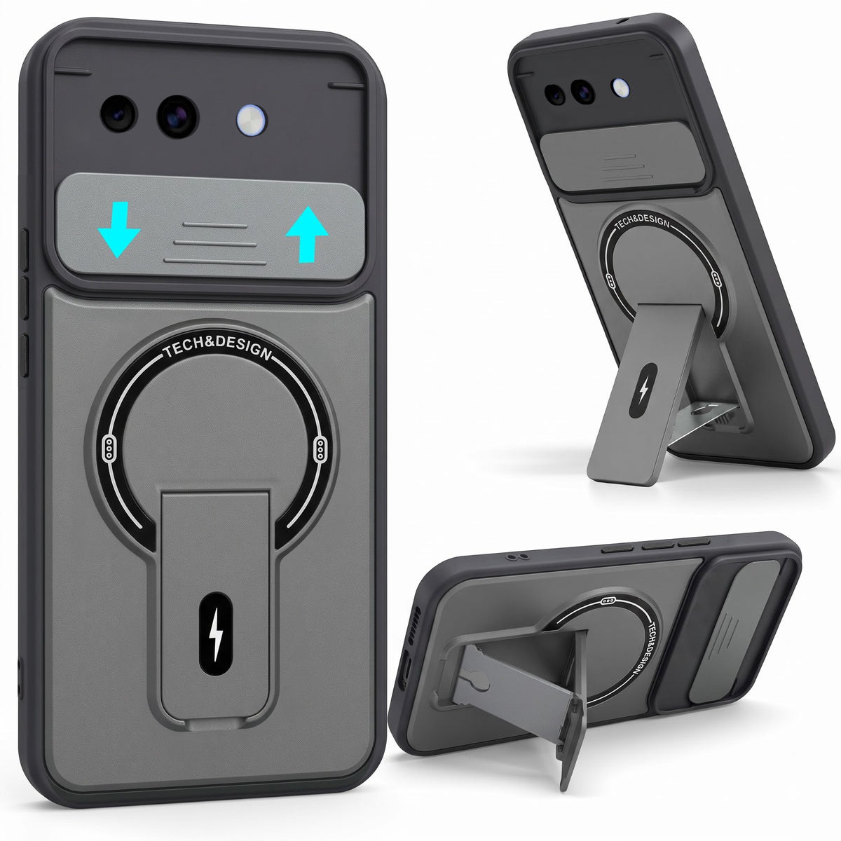 For Google Pixel 10a Back Case Cover Metallic (Hybrid Armor Kickstand | Sliding Shutter Camera Protection | MagSafe Compatible)
