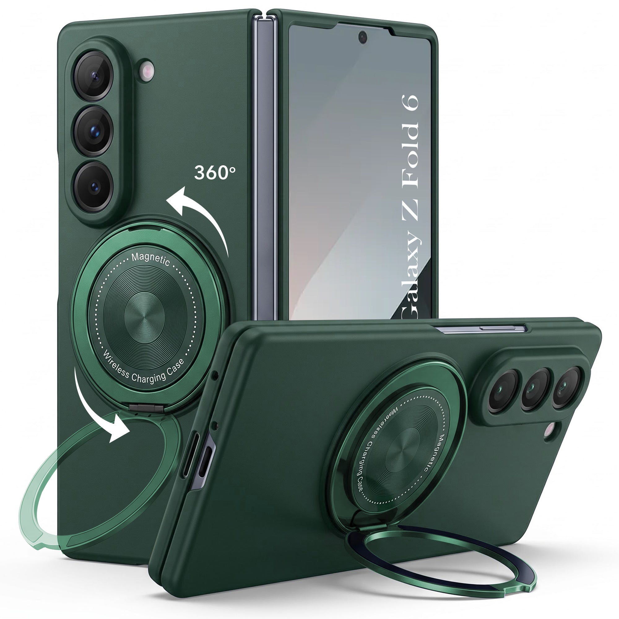 For Samsung Galaxy Z Fold 6 5G Back Cover Case (360° Rotating Kickstand Ring | Shockproof Camera Protection | Magnetic MagSafe Wireless Charging Support)
