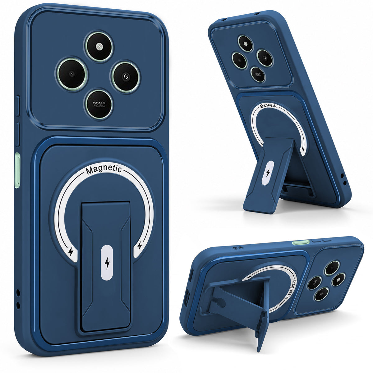 For Poco C75 | Poco M7 Back Case Cover Metallic (Hybrid Armor Kickstand | MagSafe Compatible | Camera Protection Shockproof)