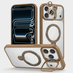 For iPhone 17 Pro Back Cover Case Crystal (Lifetime Anti Yellow | Magnetic Ring Stand | Camera Lens Protection | MagSafe Compatible)