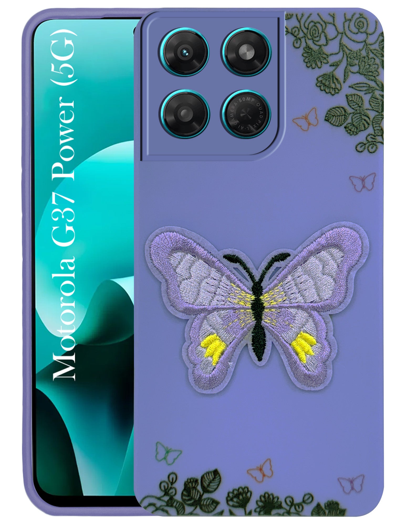 For Motorola Moto G37 Power Back Cover Case (Soft Butterfly Embroidery | Women Teen Girls | Camera Protection| Matte Silicone)