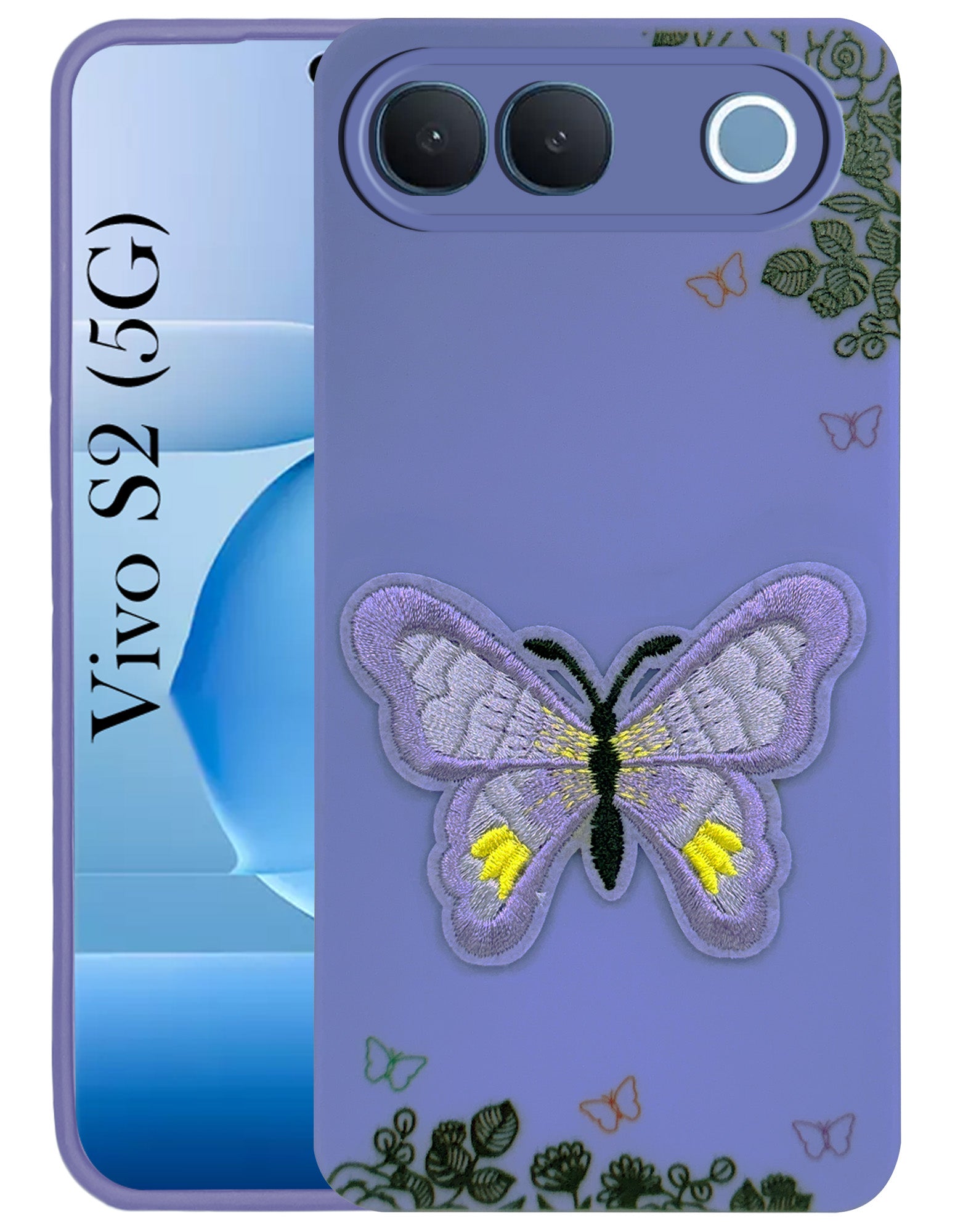 For Vivo S2 5G Back Cover Case (Soft Butterfly Embroidery | Women Teen Girls | Camera Protection| Matte Silicone)