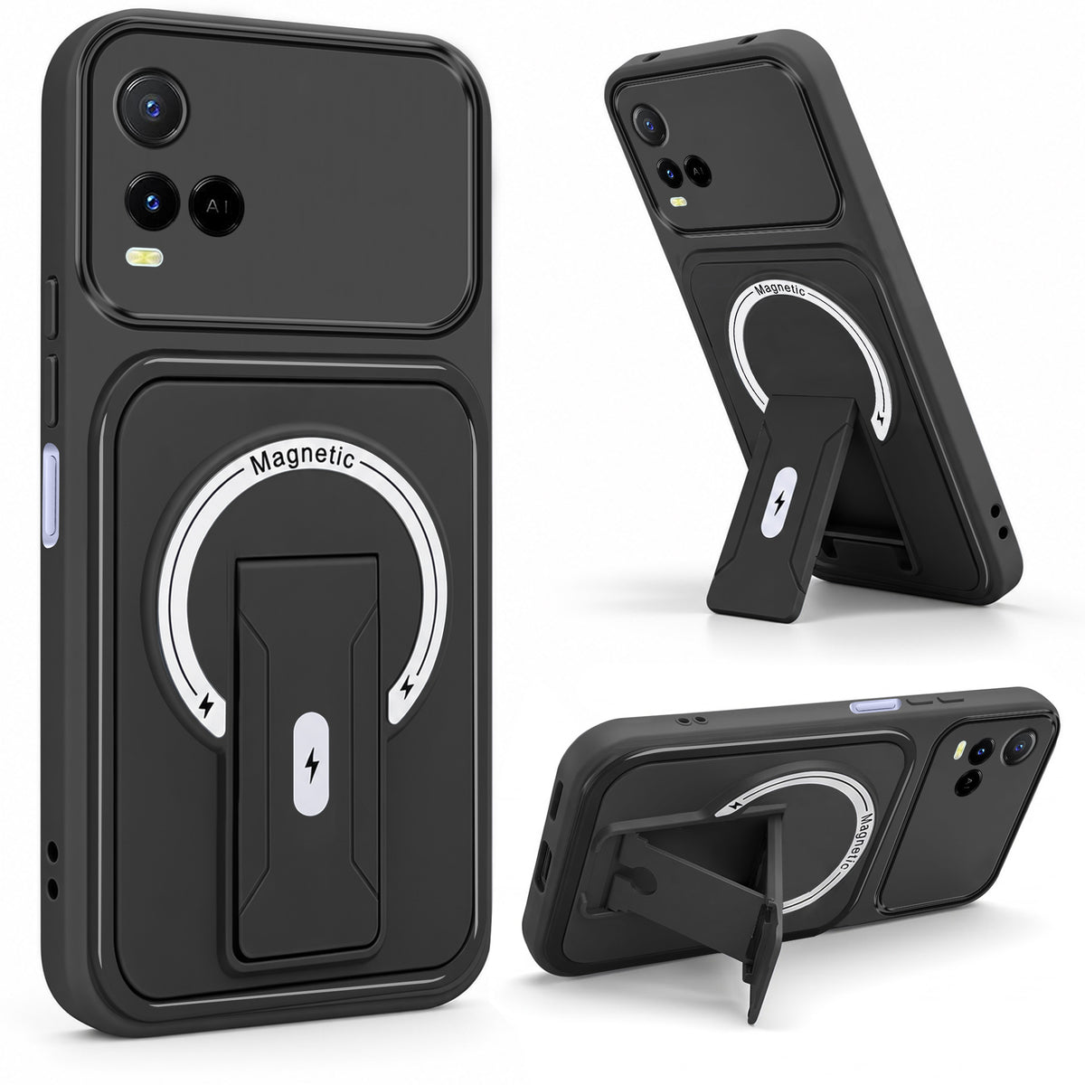 For Vivo Y21 2021 Back Case Cover Metallic (Hybrid Armor Kickstand | MagSafe Compatible | Camera Protection Shockproof)