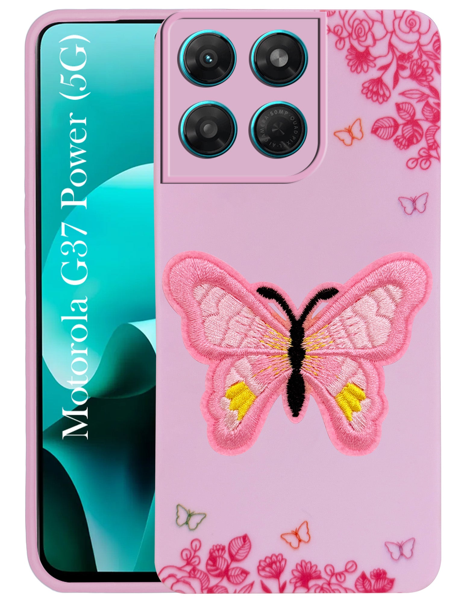 For Motorola Moto G37 Power Back Cover Case (Soft Butterfly Embroidery | Women Teen Girls | Camera Protection| Matte Silicone)
