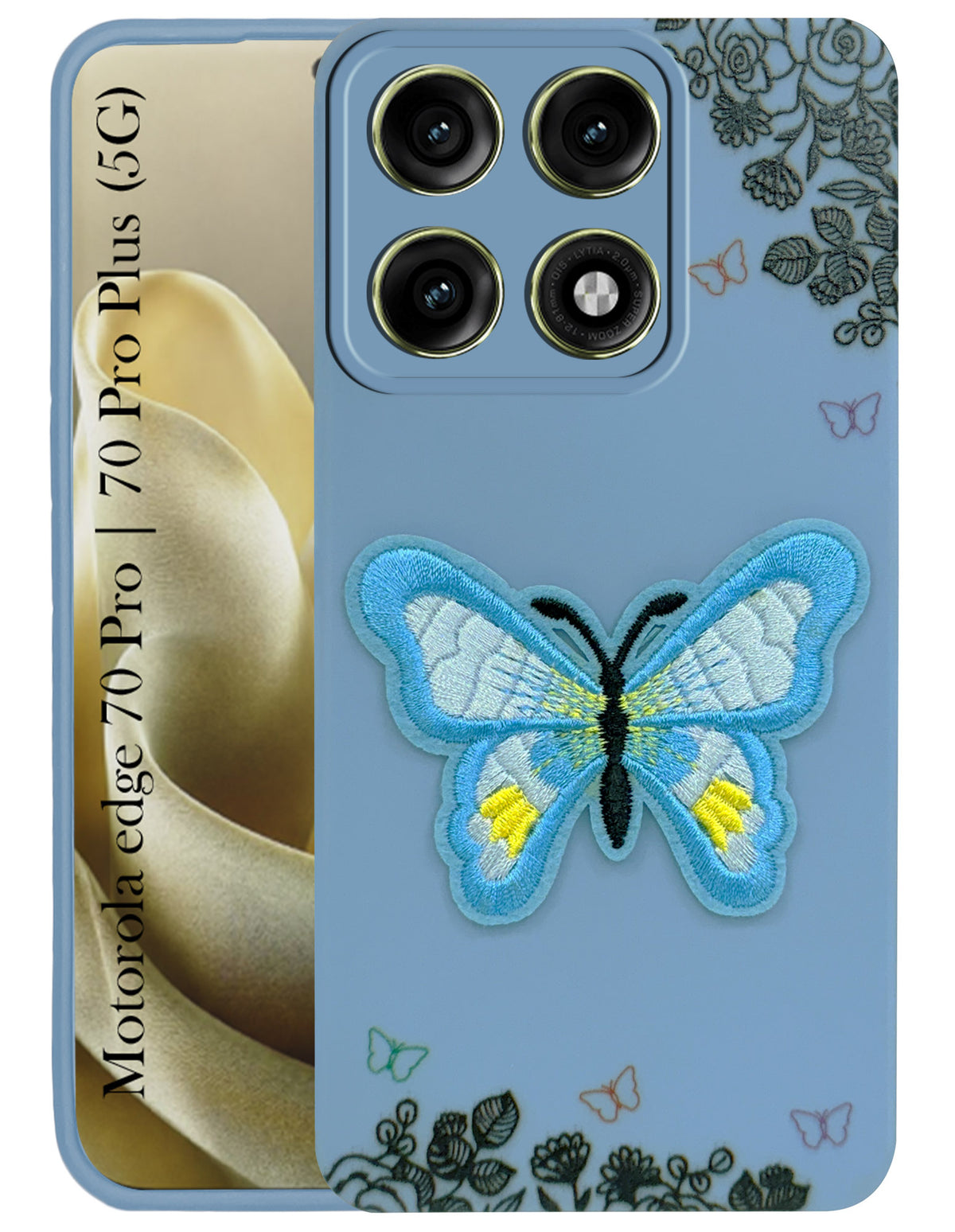 For Motorola Edge 70 Pro |  Motorola Edge 70 Pro Plus Back Cover Case (Soft Butterfly Embroidery | Women Teen Girls | Camera Protection| Matte Silicone)